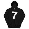 black hoodie with Black Seven logo