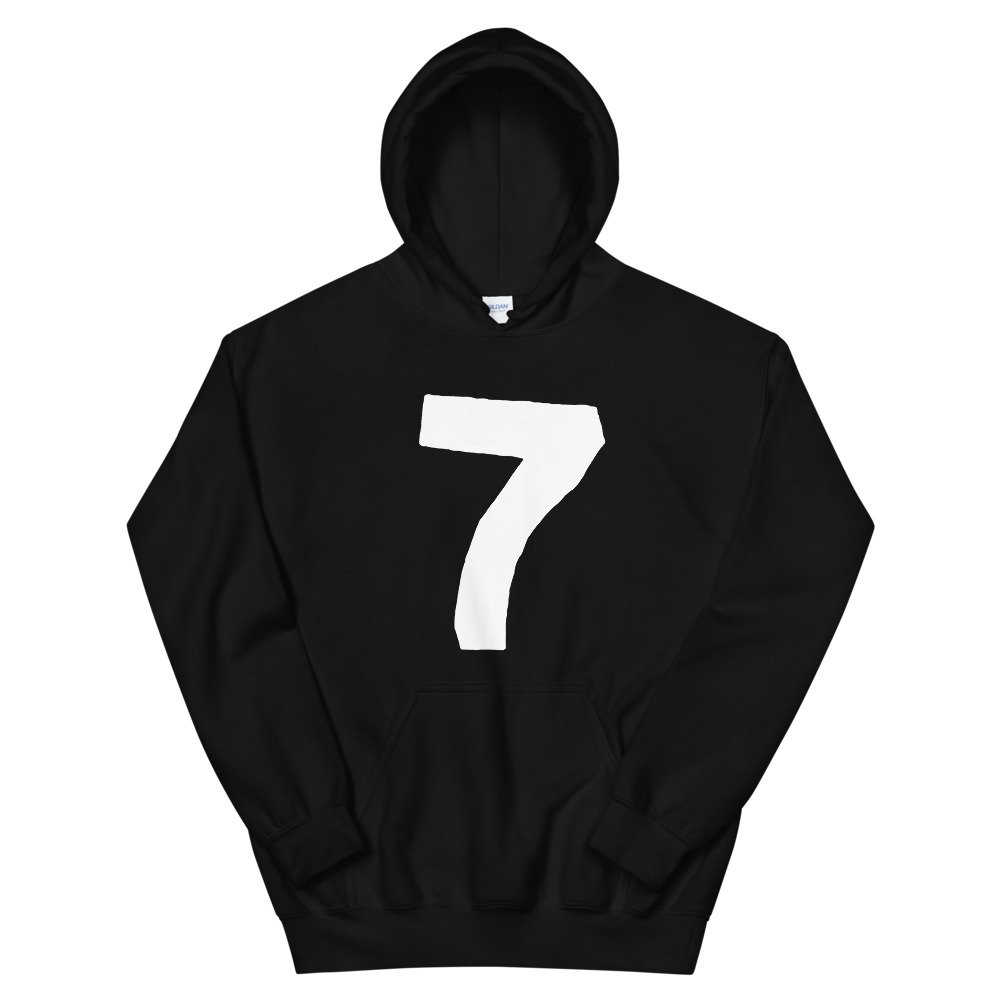 black hoodie with Black Seven logo
