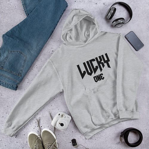 Sport grey hoodie with black v3 Lucky One logo