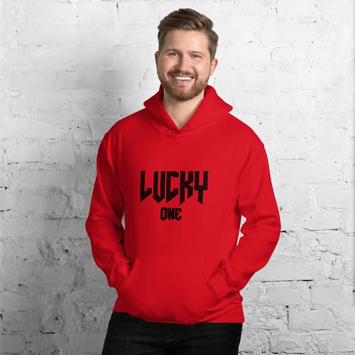 Men wearing Lucky One V3 Red Hoodie